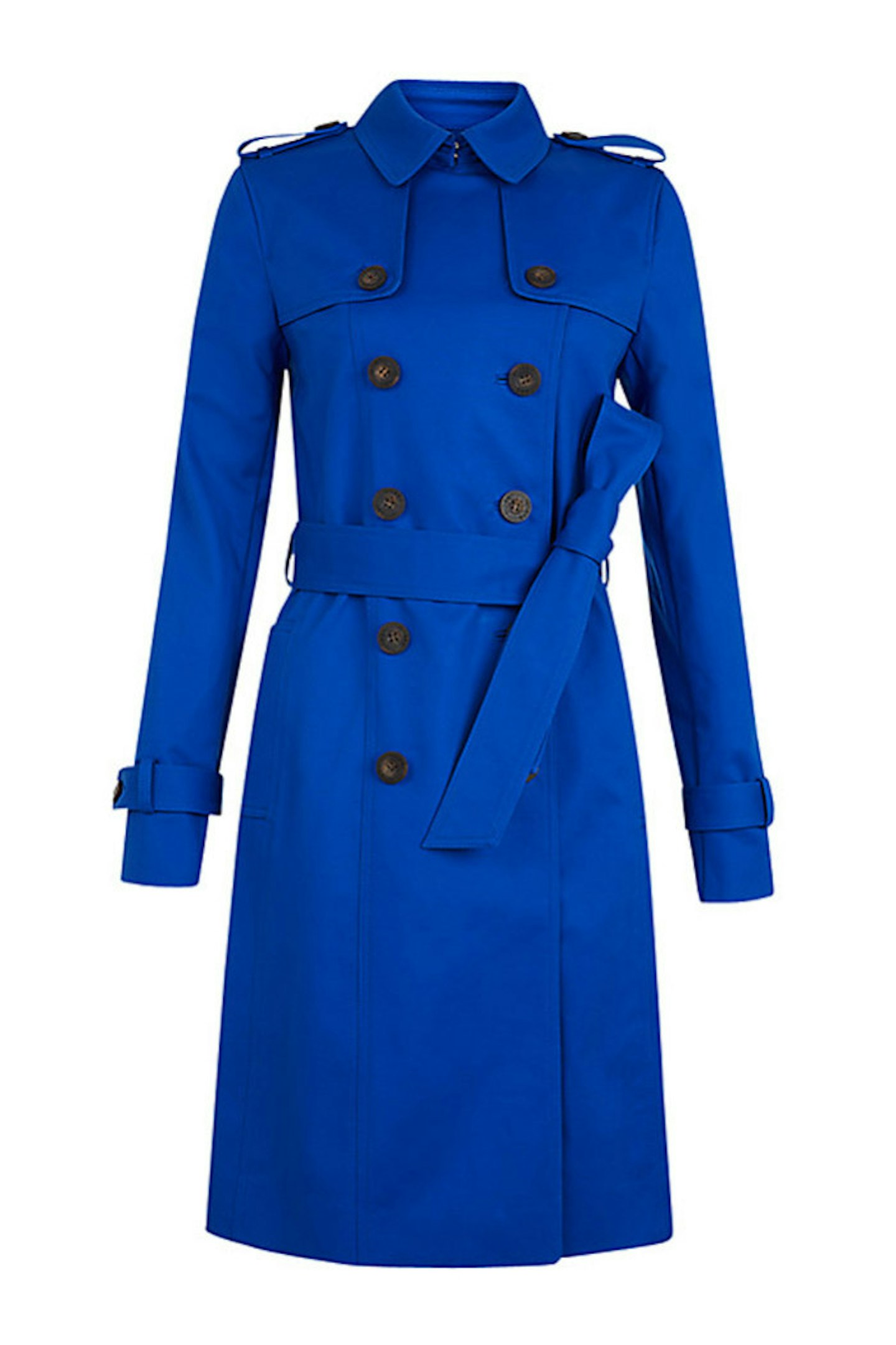 Make a statement with this bright blue trench that will brighten up the greyest day.
